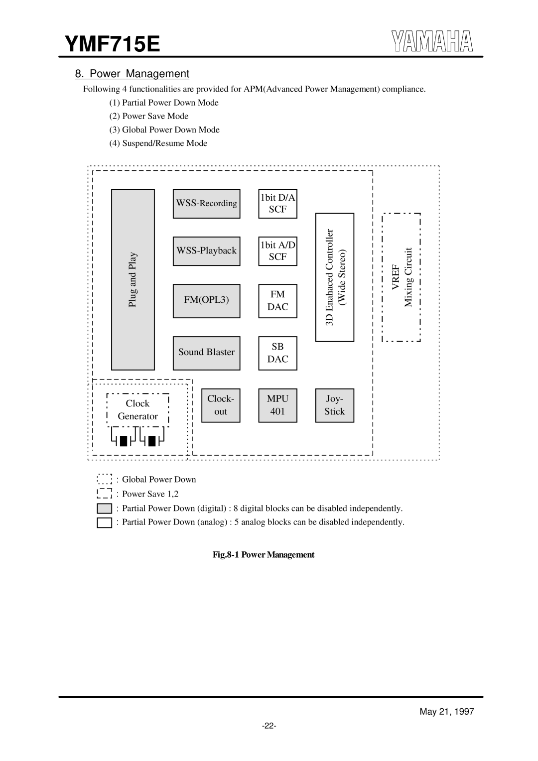 Yamaha OPL3-SA3 specifications Power Management, Vref 