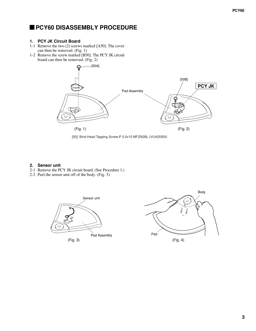 Yamaha service manual PCY60 Disassembly Procedure, PCY JK Circuit Board 