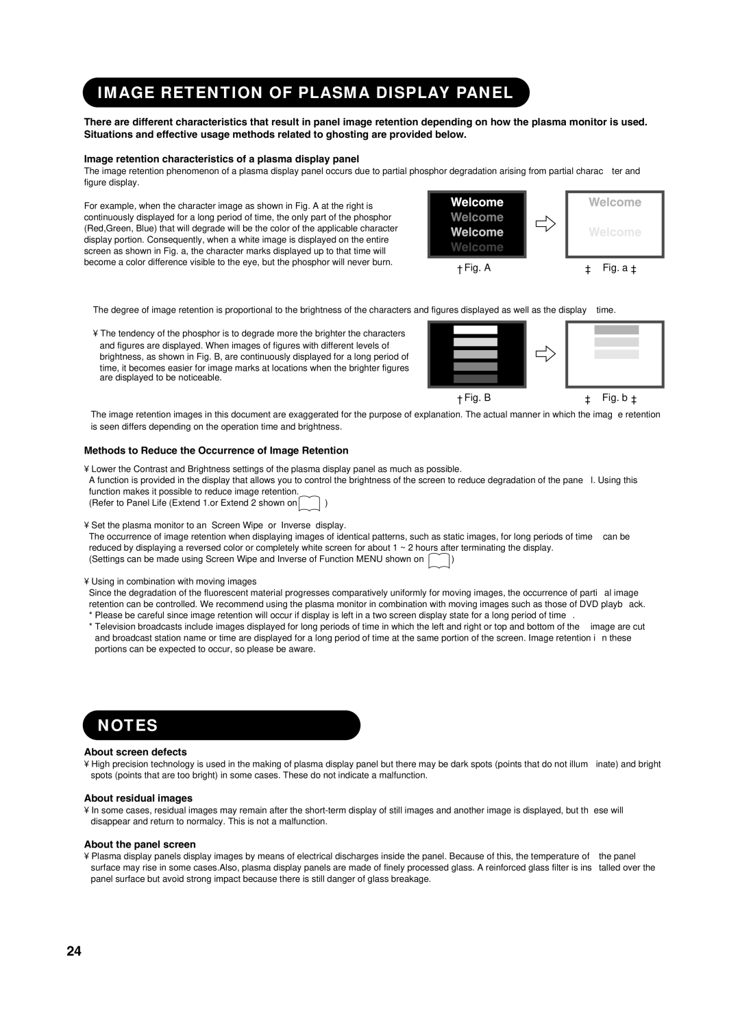 Yamaha pdm-4210 user manual Image Retention of Plasma Display Panel, Methods to Reduce the Occurrence of Image Retention 