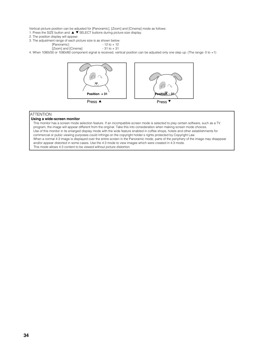 Yamaha pdm-4210 user manual Press, Using a wide-screen monitor 