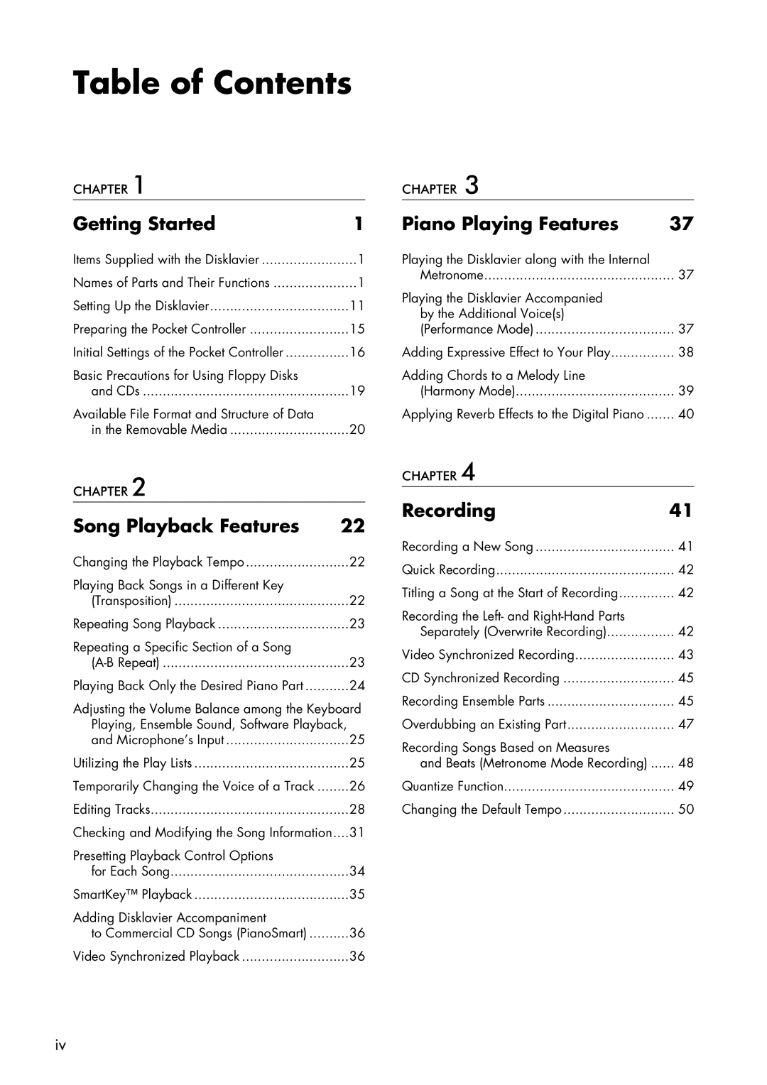 Yamaha piano manual Table of Contents 