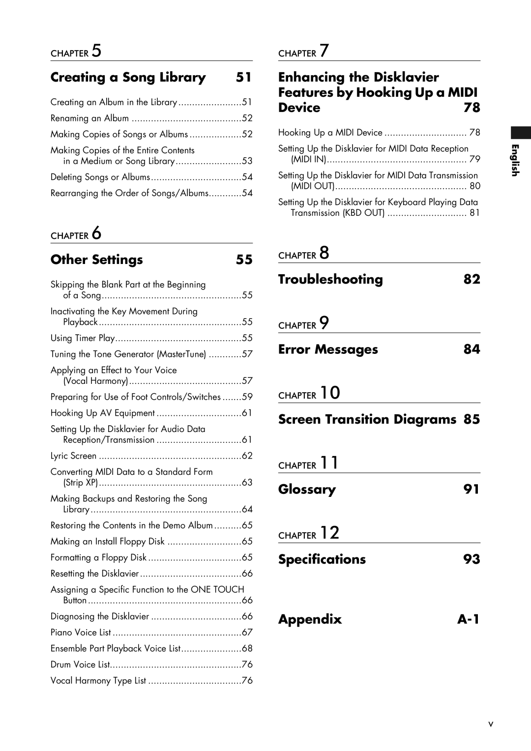 Yamaha piano manual Creating a Song Library, Other Settings, Troubleshooting, Error Messages, Screen Transition Diagrams 