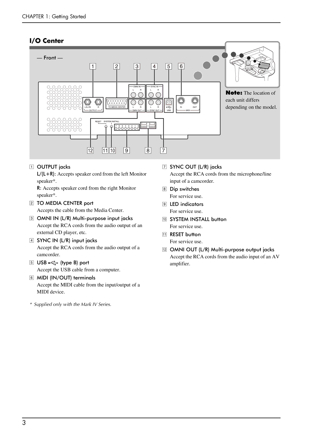 Yamaha piano manual Center, Front Output jacks 