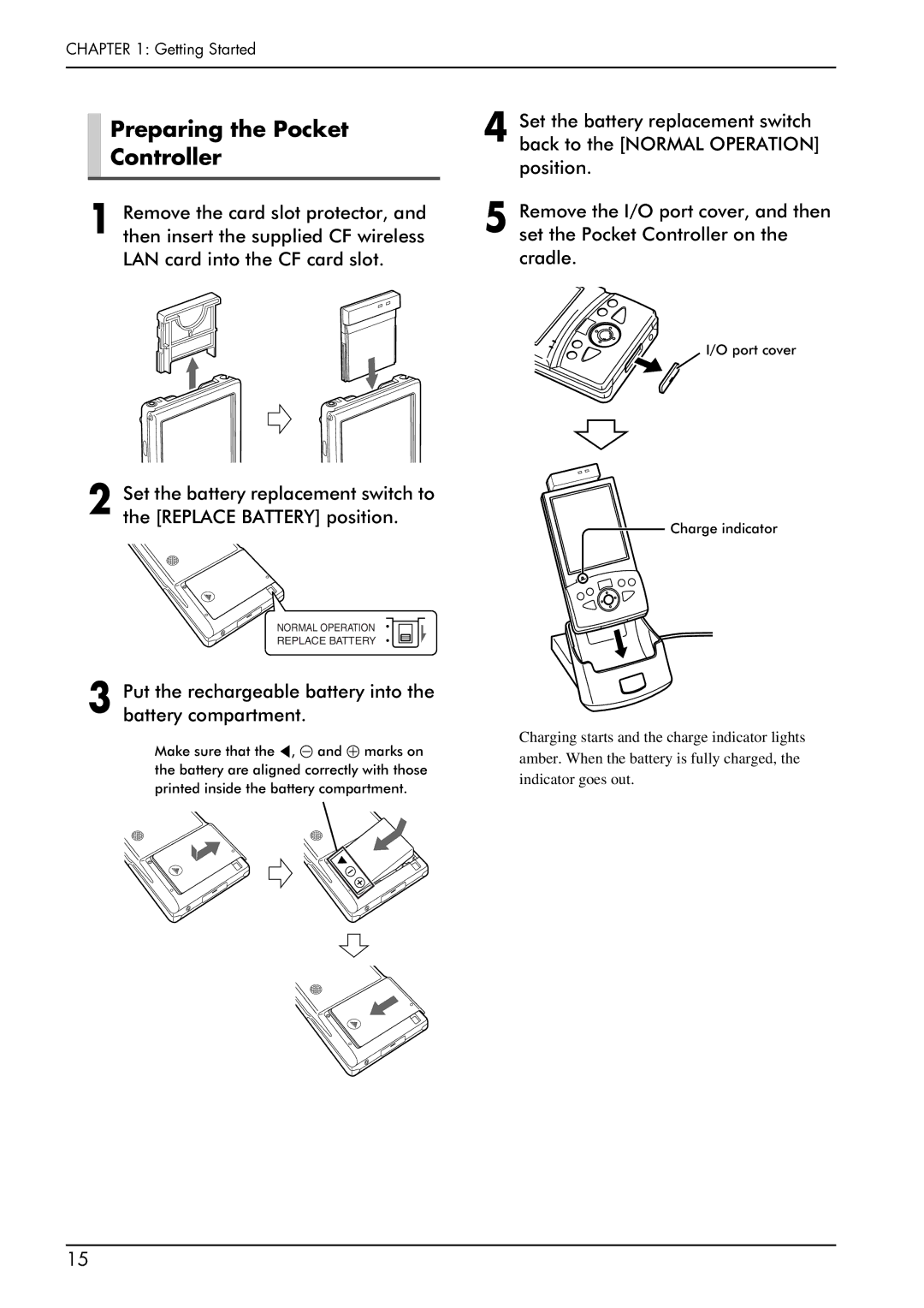 Yamaha piano manual Preparing the Pocket Controller, Put the rechargeable battery into the battery compartment 