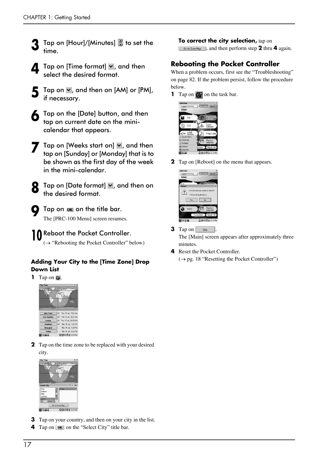 Yamaha piano manual 10Reboot the Pocket Controller, Rebooting the Pocket Controller, To correct the city selection, tap on 