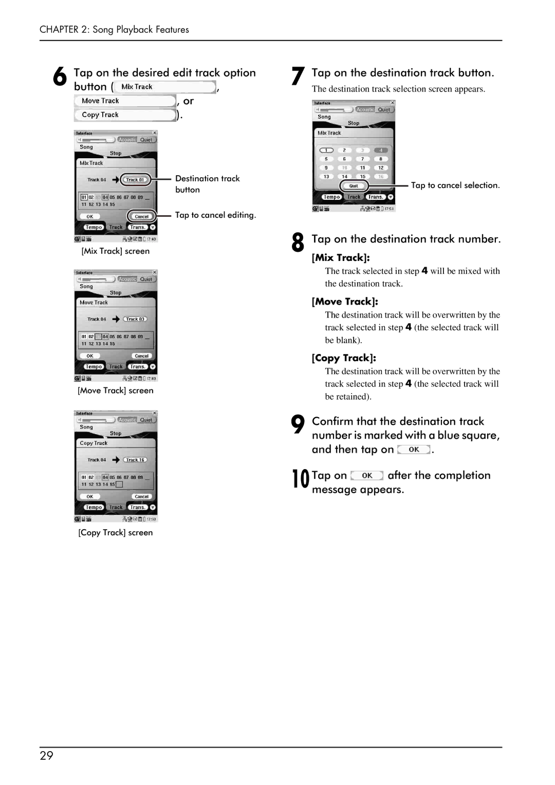 Yamaha piano manual Tap on the desired edit track option Button 