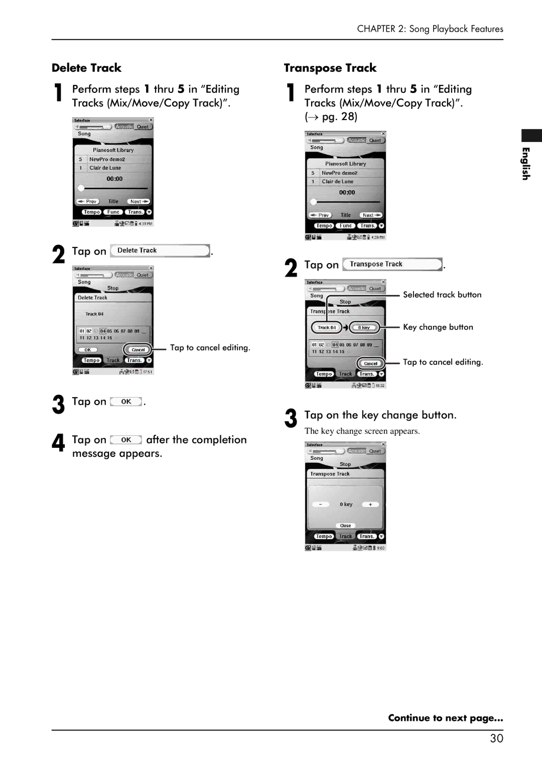 Yamaha piano manual Delete Track, Transpose Track 