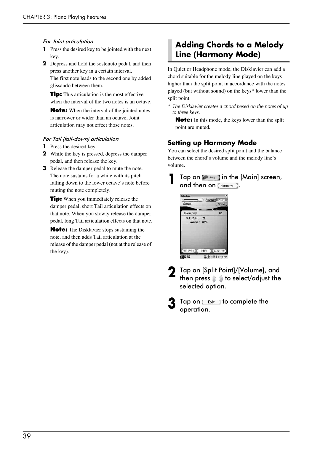 Yamaha piano manual Adding Chords to a Melody Line Harmony Mode, Setting up Harmony Mode 