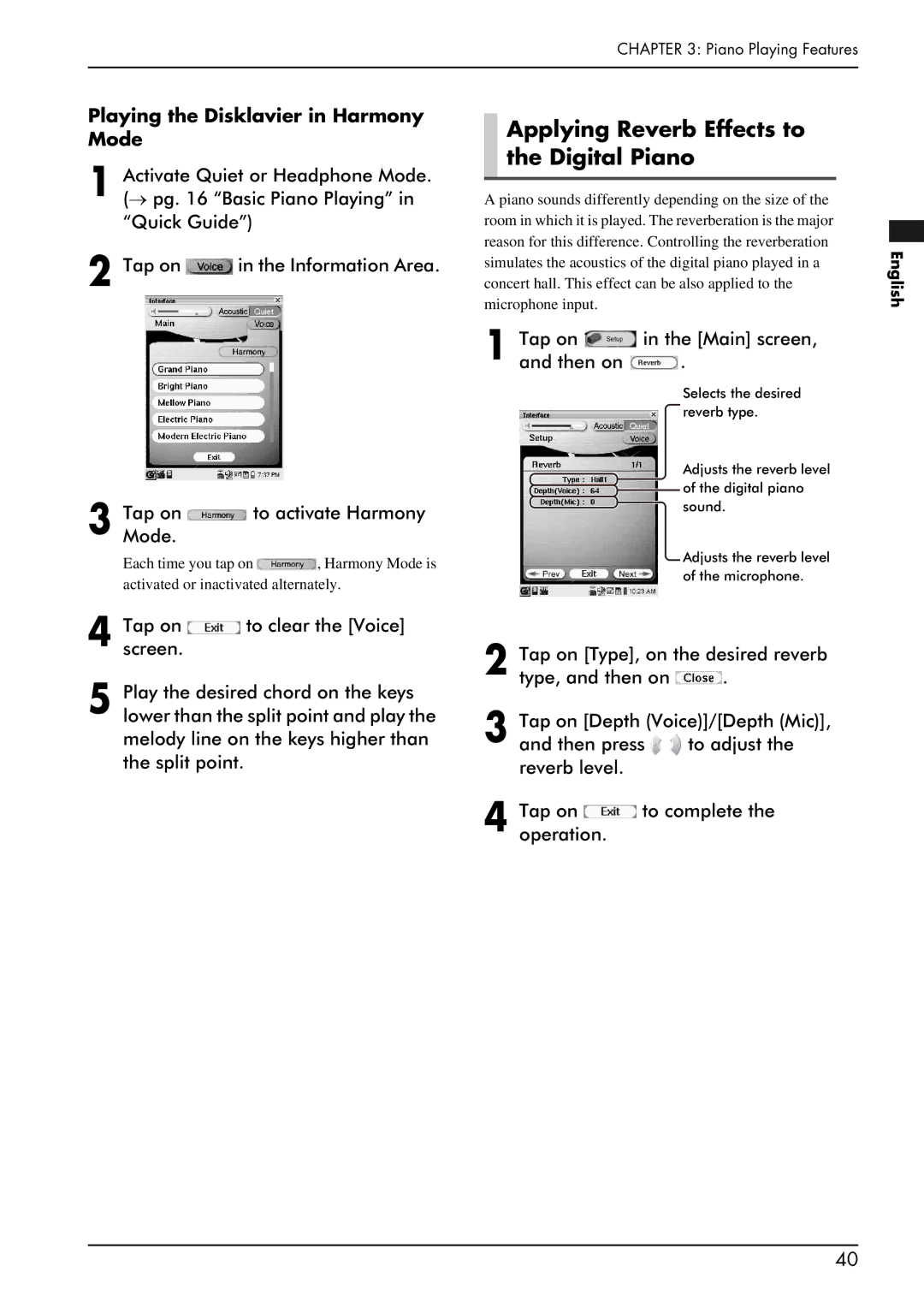 Yamaha piano manual Applying Reverb Effects to the Digital Piano, Playing the Disklavier in Harmony Mode 