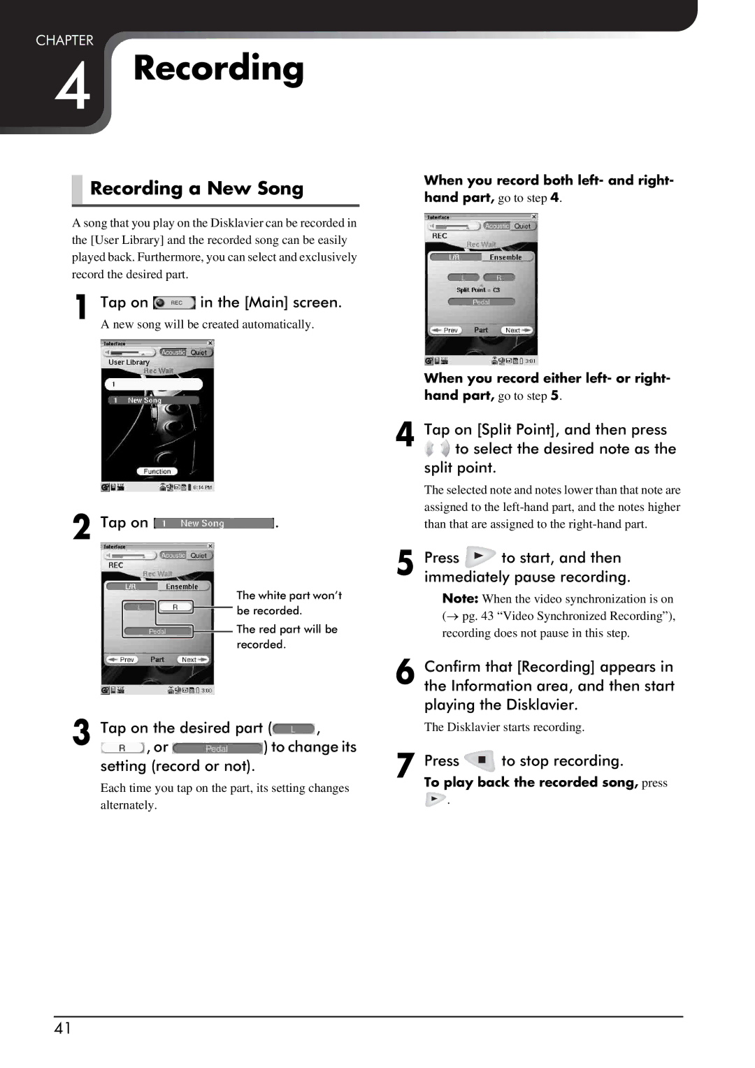 Yamaha piano manual Recording a New Song, Press to stop recording, To play back the recorded song, press 