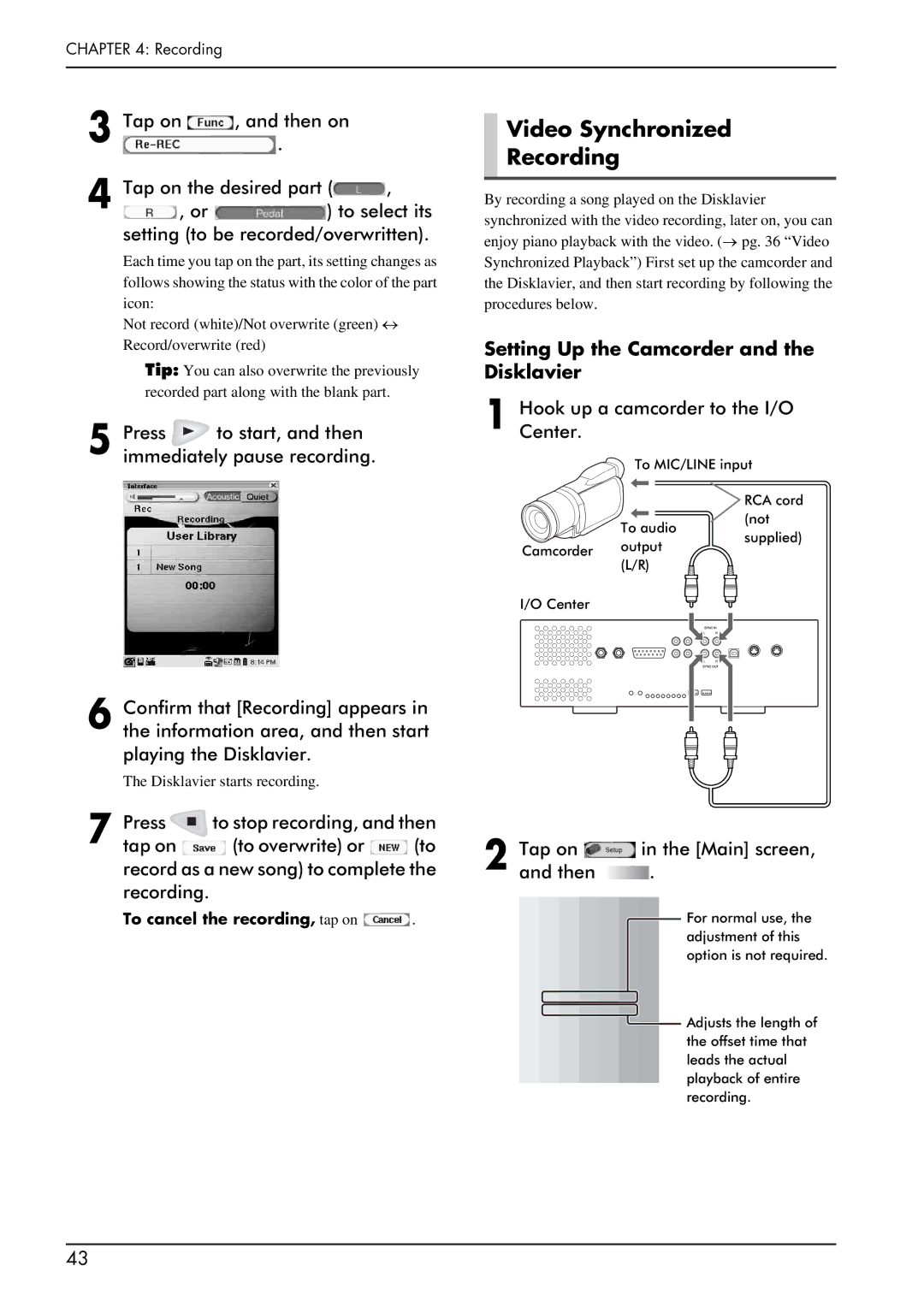 Yamaha piano manual Video Synchronized Recording, Press to start, and then immediately pause recording 