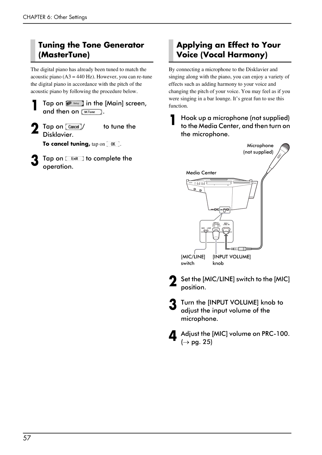 Yamaha piano manual Tuning the Tone Generator MasterTune, To cancel tuning, tap on 