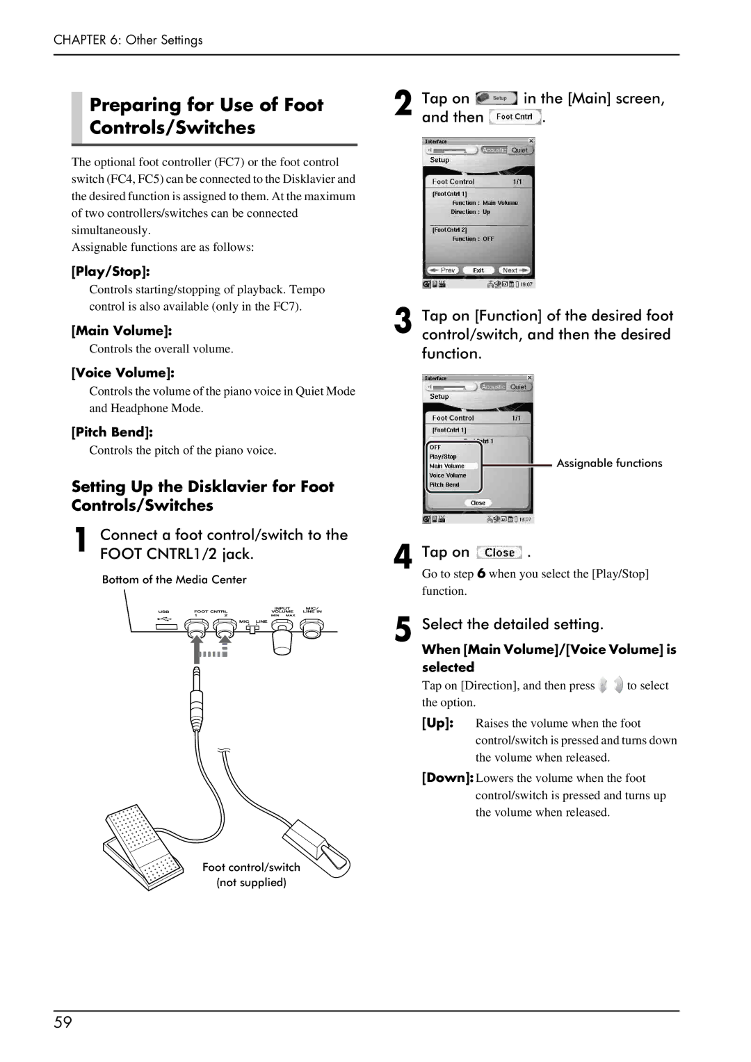 Yamaha piano manual Preparing for Use of Foot Controls/Switches, Setting Up the Disklavier for Foot Controls/Switches 