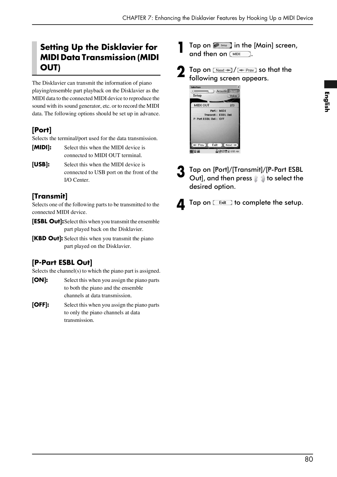 Yamaha piano manual Transmit, Part Esbl Out 