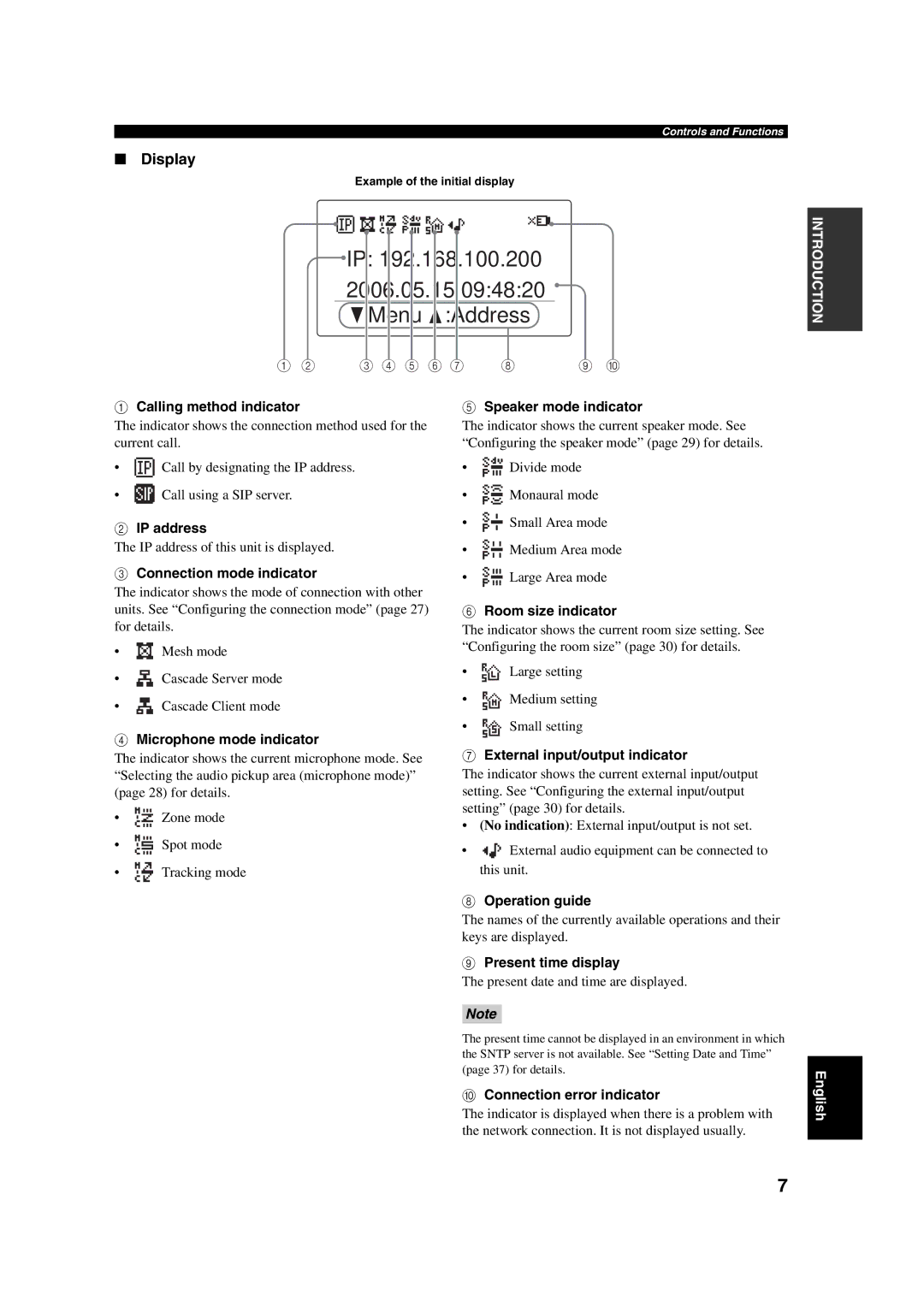 Yamaha PJP-100H owner manual 192.168.100.200, Menu Address, Display 