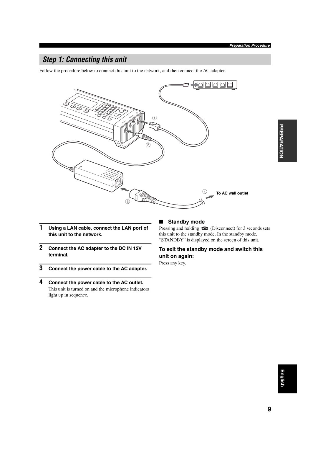 Yamaha PJP-100H owner manual Connecting this unit, Standby mode, To exit the standby mode and switch this unit on again 