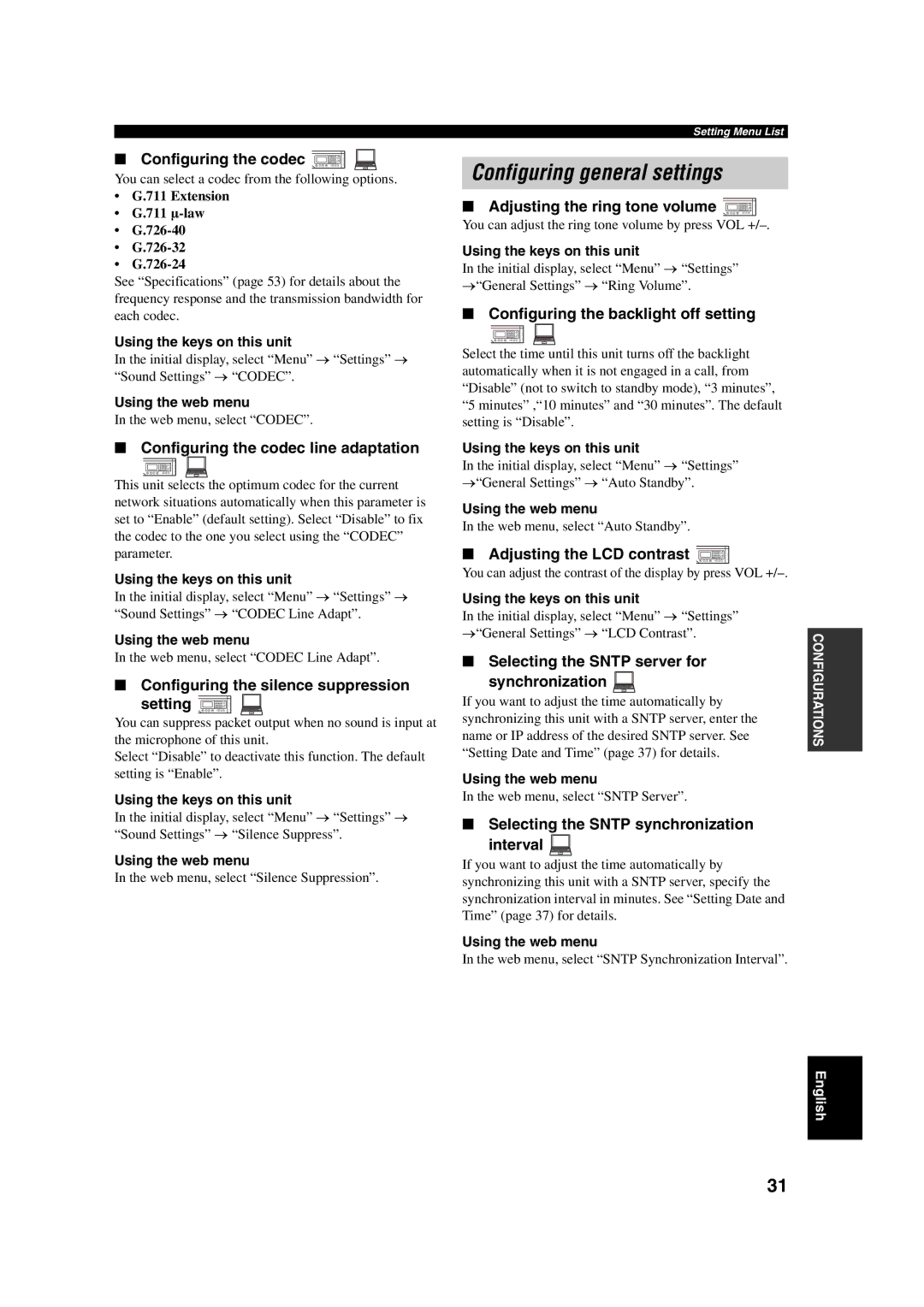 Yamaha PJP-100H owner manual Configuring general settings 