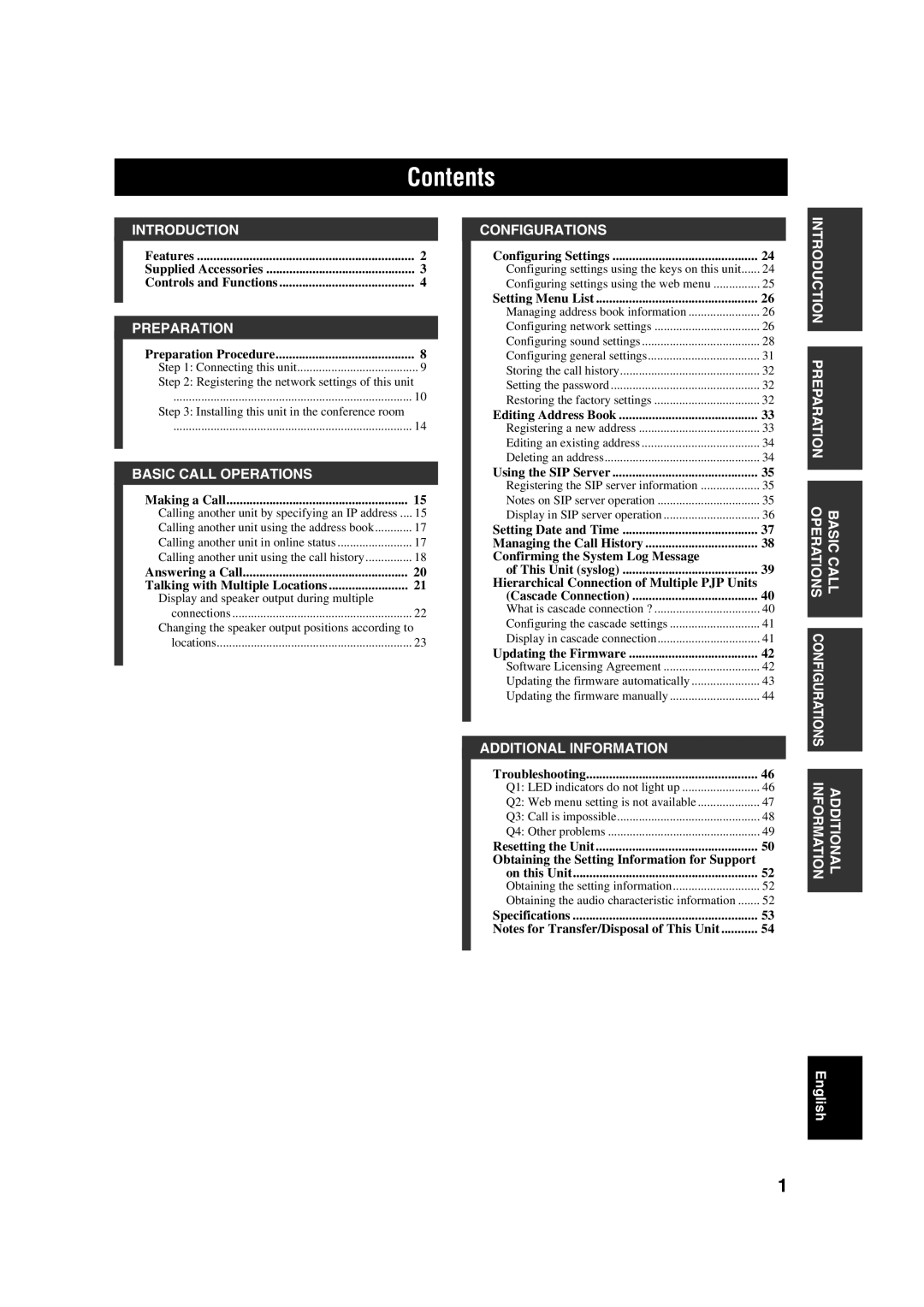 Yamaha PJP-100H owner manual Contents 