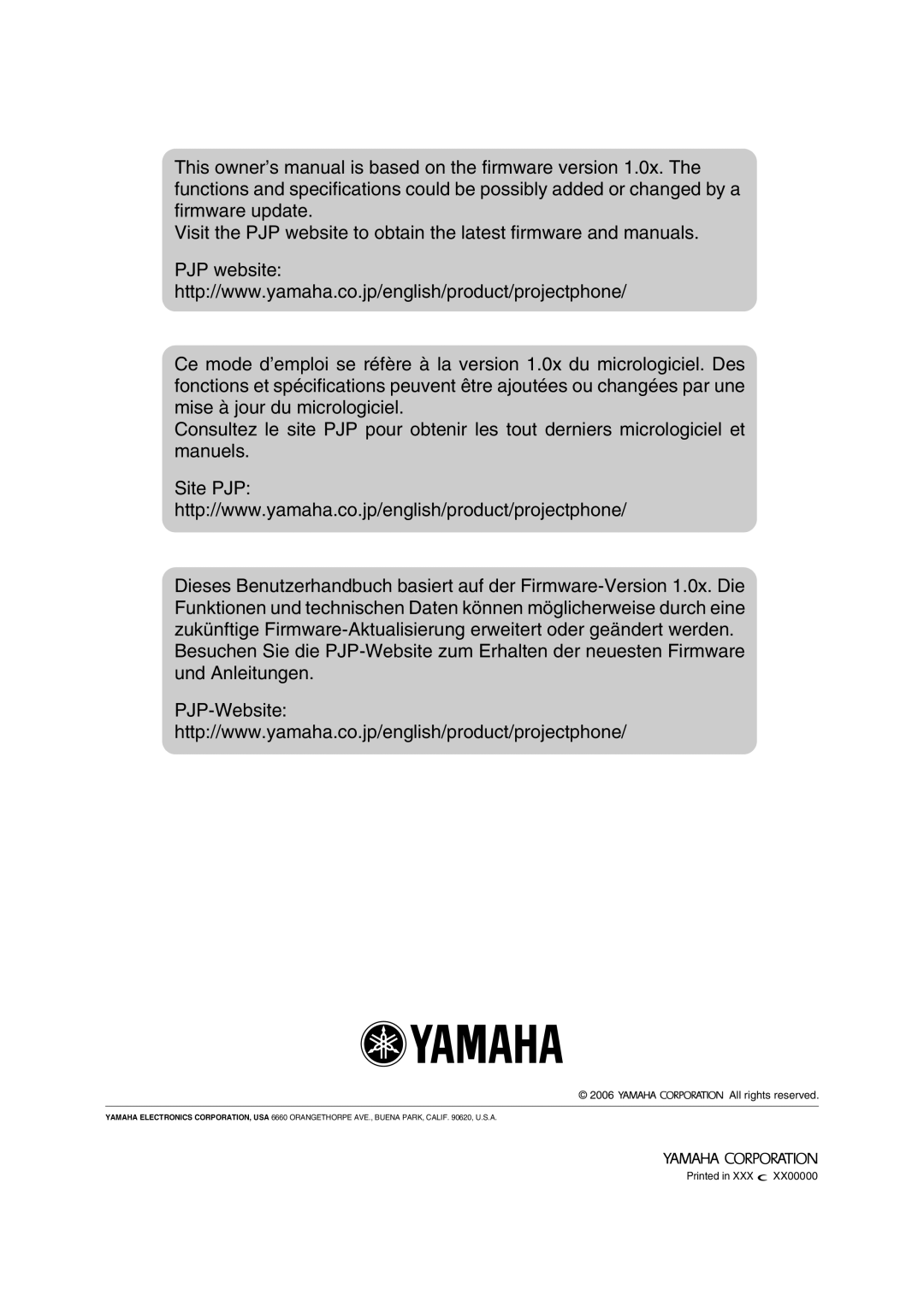 Yamaha PJP-100UH owner manual All rights reserved 