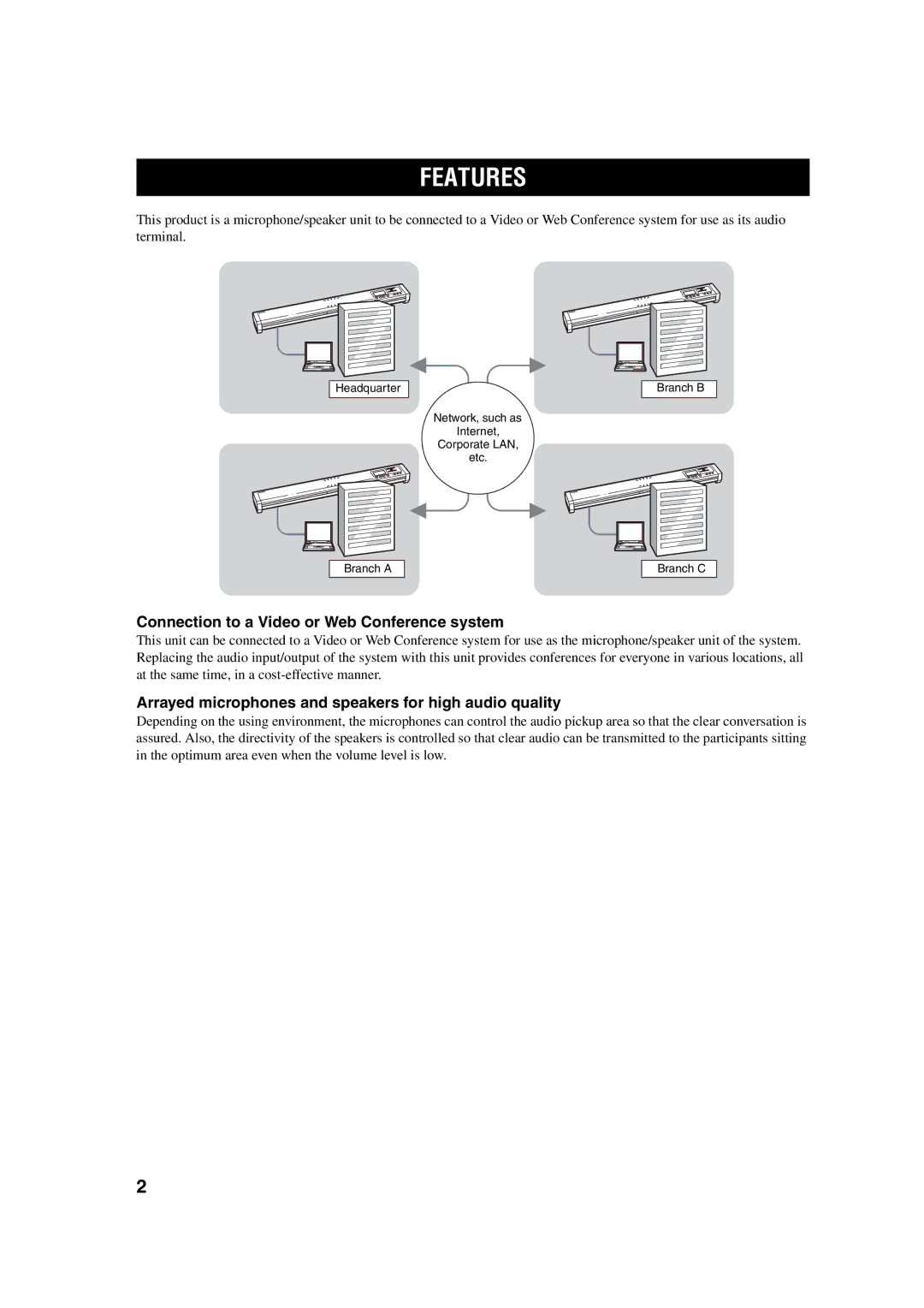 Yamaha PJP-100UH owner manual Features, Connection to a Video or Web Conference system 