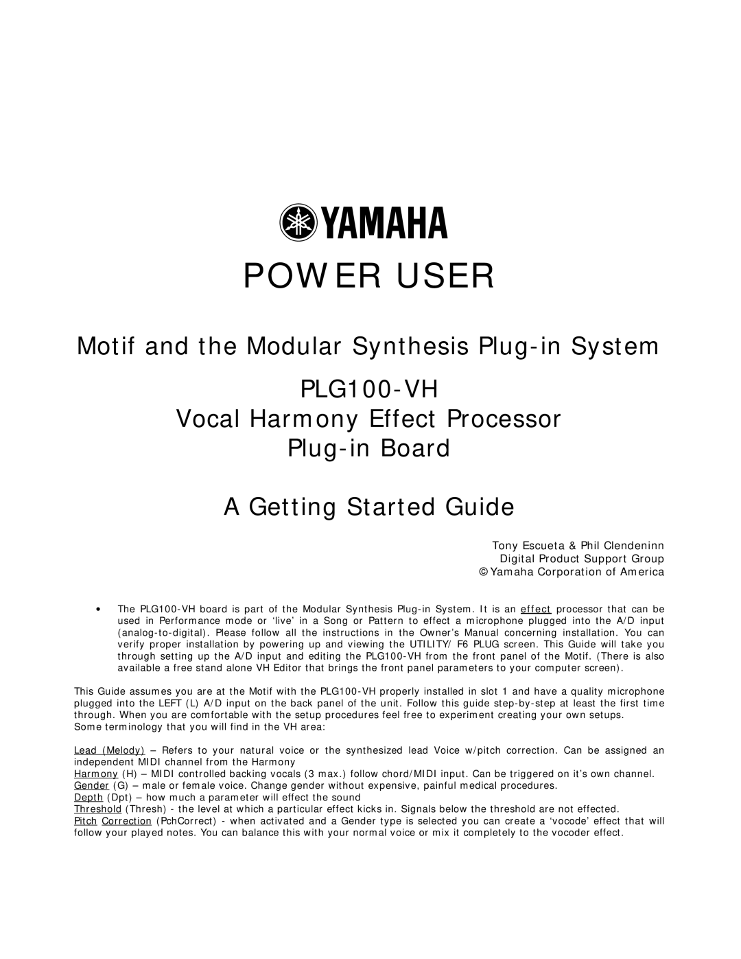 Yamaha Motif and the Modular Synthesis Plug-In System, PLG100 - VH owner manual Power User 