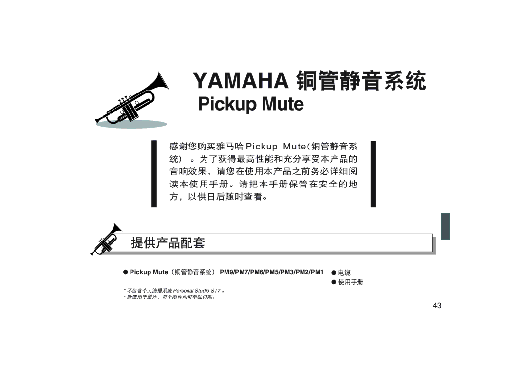 Yamaha PM9, PM3, PM6, Pm7, PM5 owner manual Yamaha 铜管静音系统, 提供产品配套 