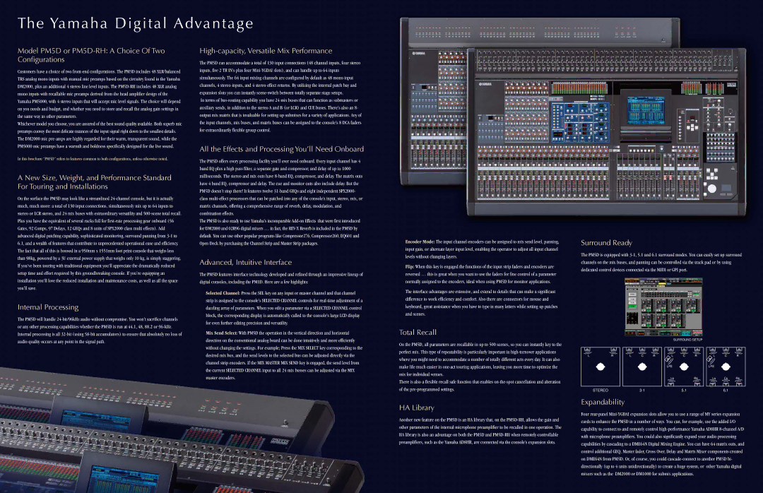 Yamaha Digital Mixing Console manual Yamaha Digital Advantage, Model PM5D or PM5D-RH a Choice Of Two Configurations 