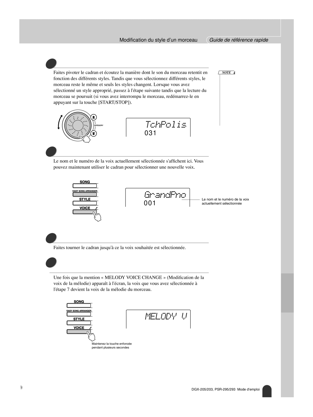 Yamaha PORTATONE PSR-295, PORTATONE PSR-293 owner manual TchPolis, Appuyez sur la touche Voice, Sélectionnez une voix 