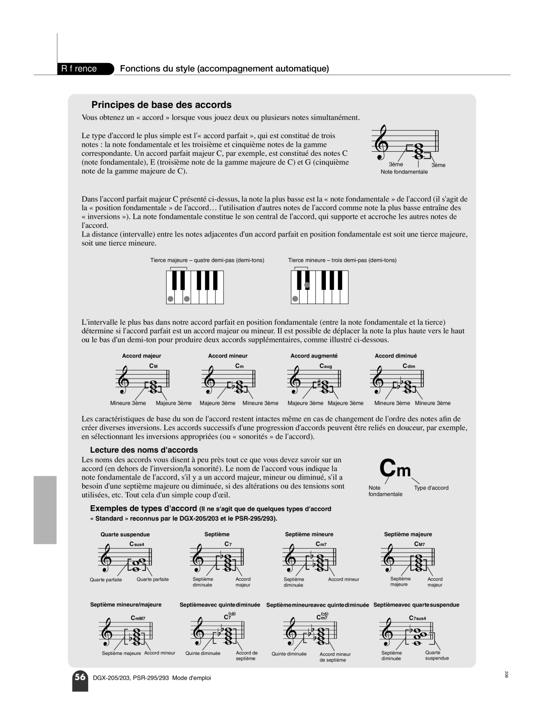 Yamaha PORTATONE PSR-293, PORTATONE PSR-295, PortableGrand DGX-205 Principes de base des accords, Lecture des noms daccords 