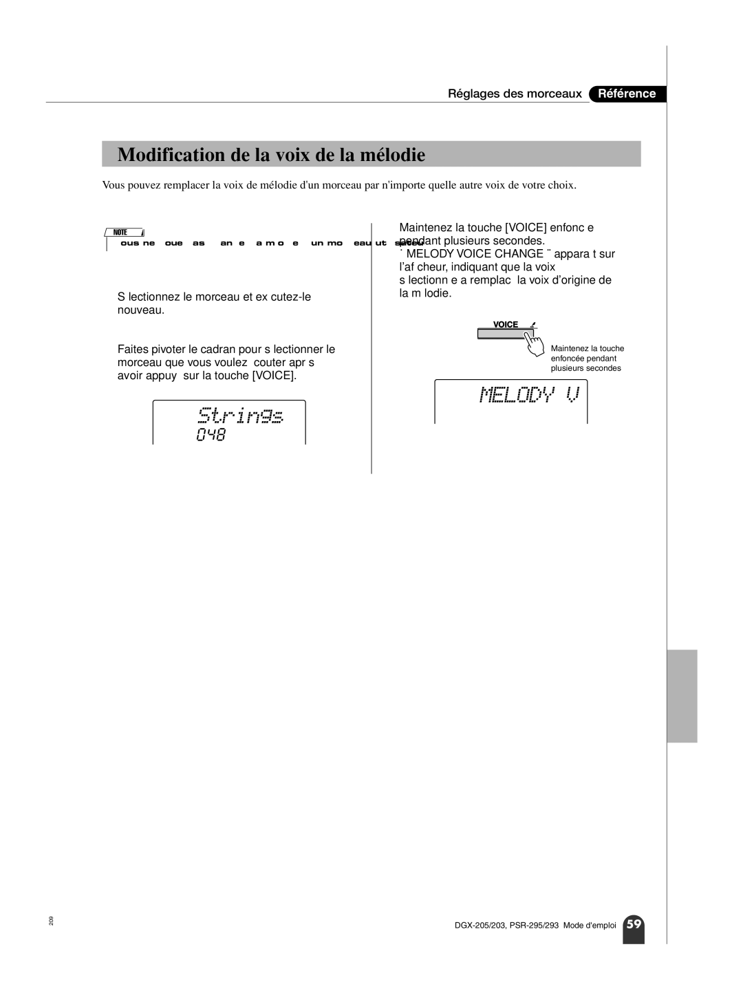 Yamaha PortableGrand DGX-203, PORTATONE PSR-293, PORTATONE PSR-295 Strings, Modification de la voix de la mélodie, 048 