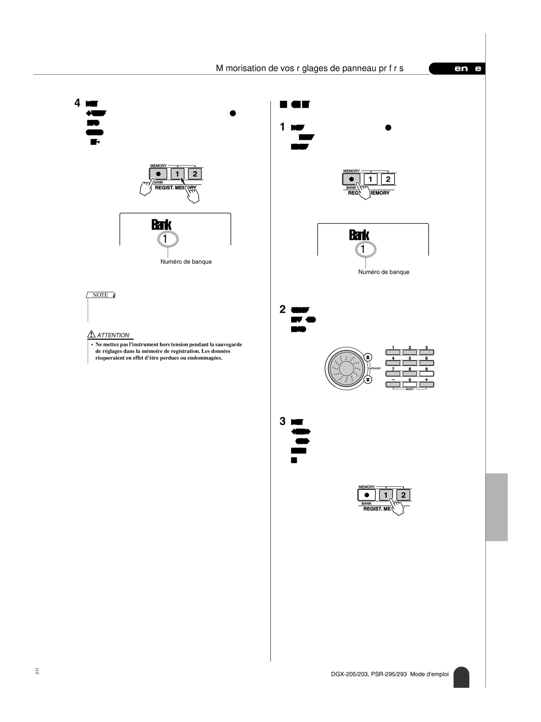 Yamaha PORTATONE PSR-295 Mémorisation de vos réglages de panneau préférés Référence, Appuyez sur la touche Memory 