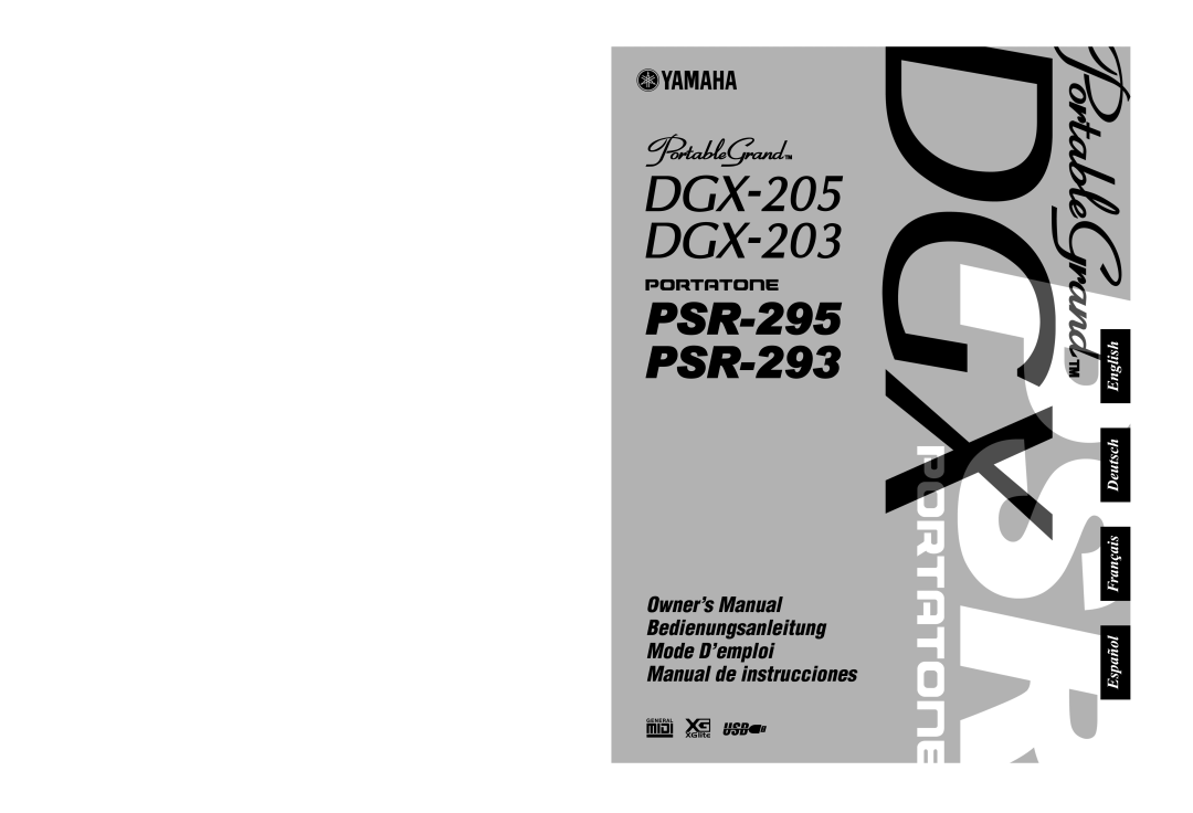 Yamaha PORTATONE PSR-295, PORTATONE PSR-293, PortableGrand DGX-205, PortableGrand DGX-203 owner manual 