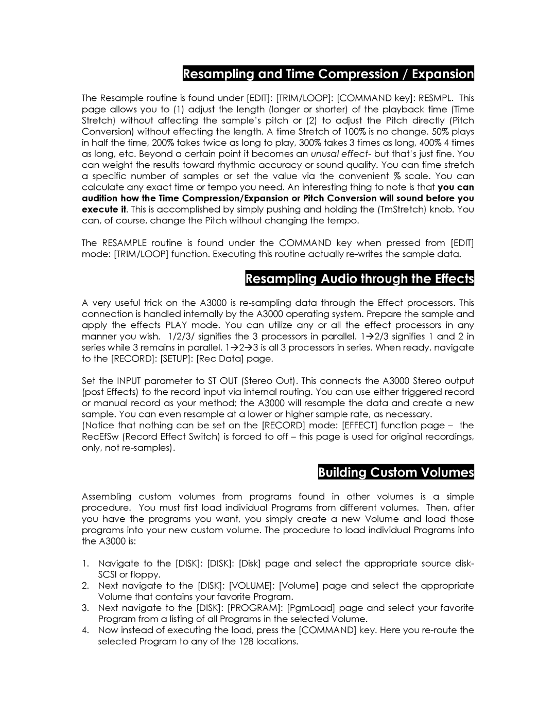 Yamaha Professional Sampler, A3000 manual Resampling and Time Compression / Expansion, Resampling Audio through the Effects 