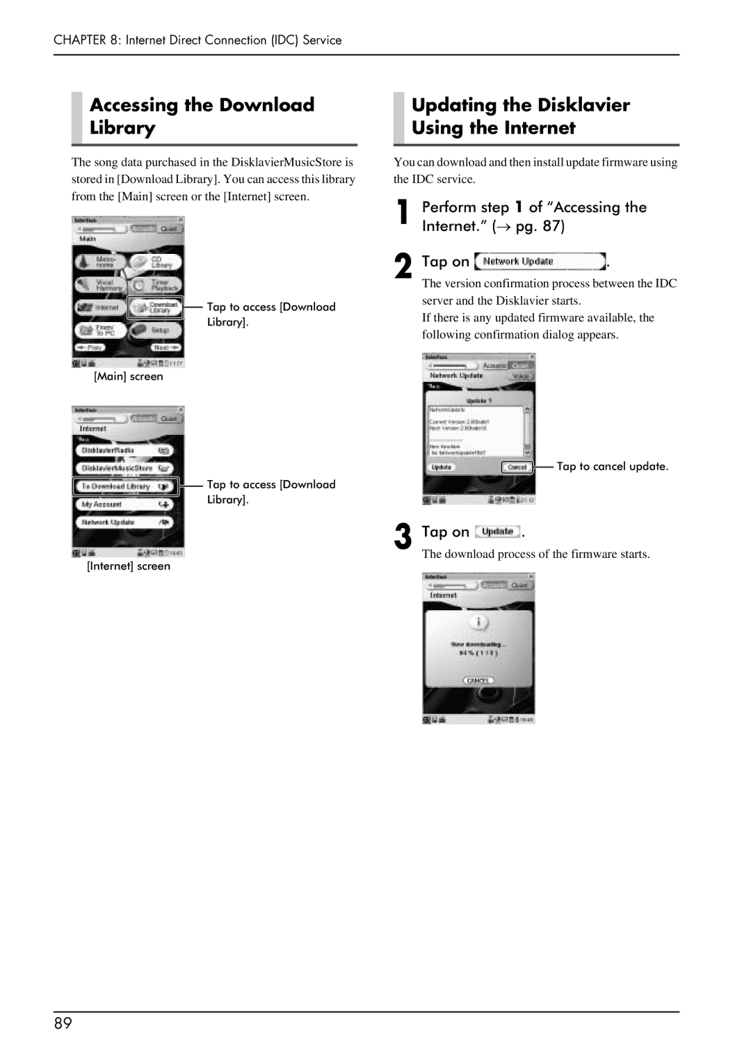 Yamaha PRO/Mark IV manual Accessing the Download Library, Updating the Disklavier Using the Internet 