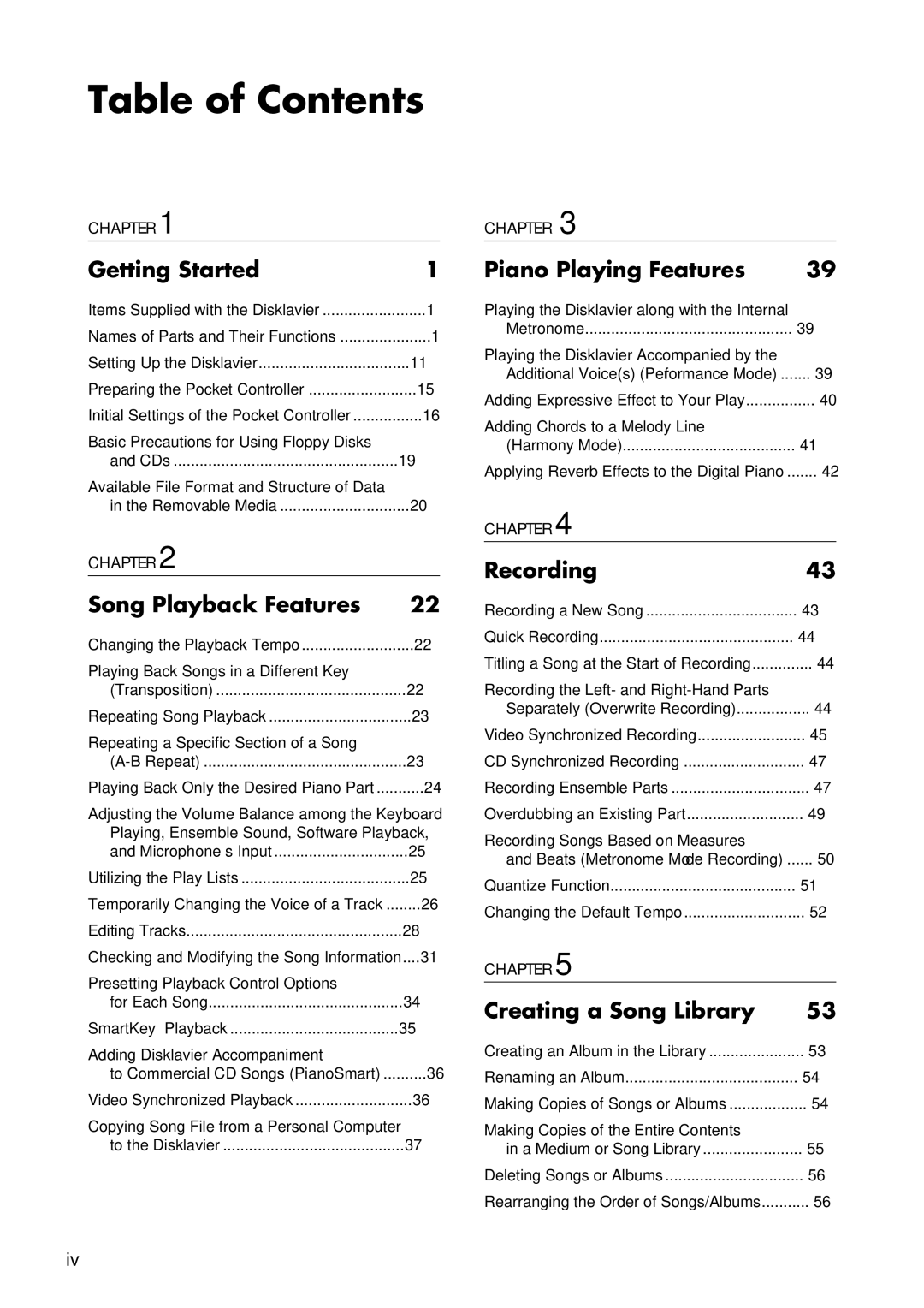 Yamaha PRO/Mark IV manual Table of Contents 