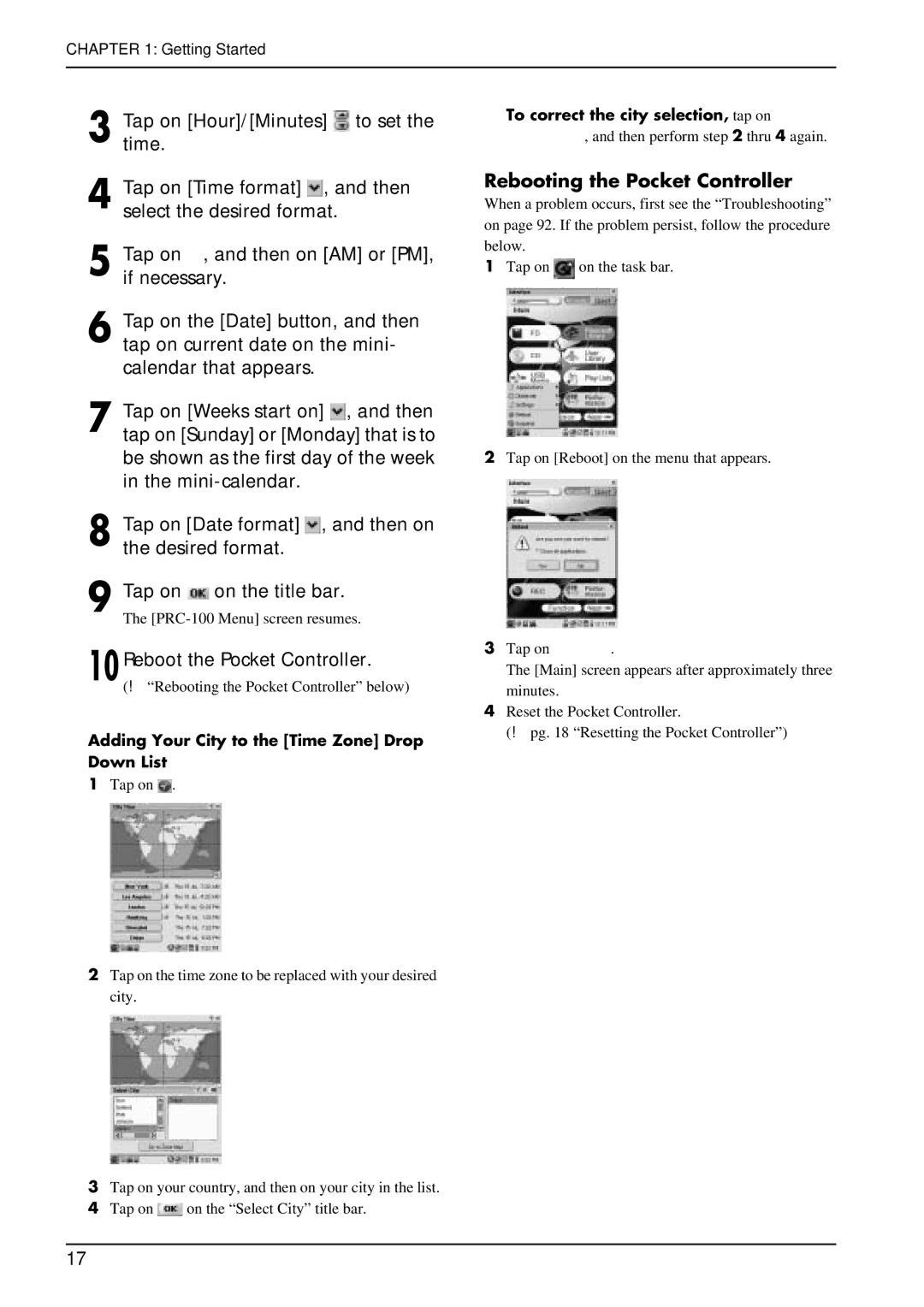 Yamaha PRO/Mark IV 10Reboot the Pocket Controller, Rebooting the Pocket Controller, To correct the city selection, tap on 