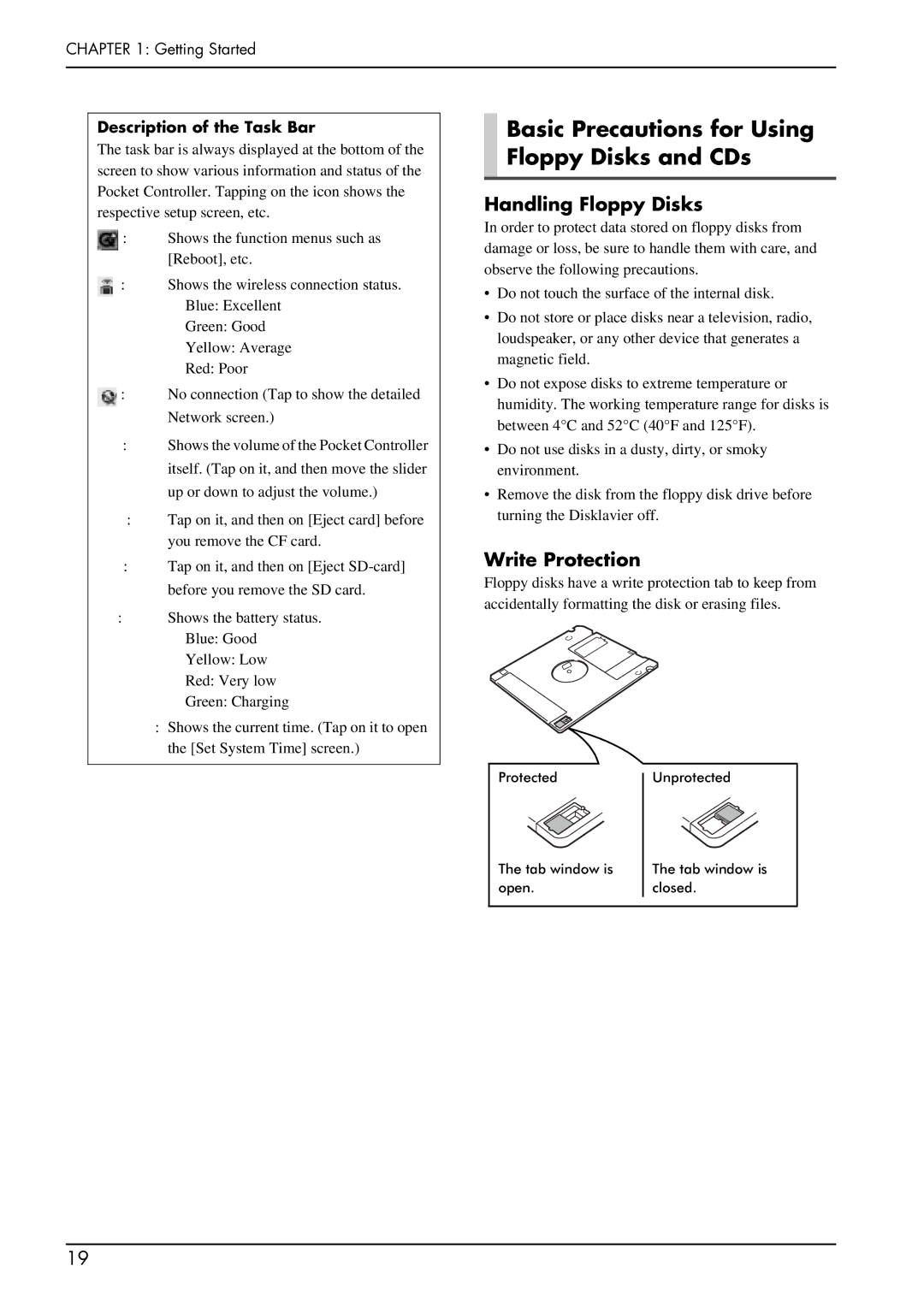 Yamaha PRO/Mark IV manual Basic Precautions for Using Floppy Disks and CDs, Handling Floppy Disks, Write Protection 