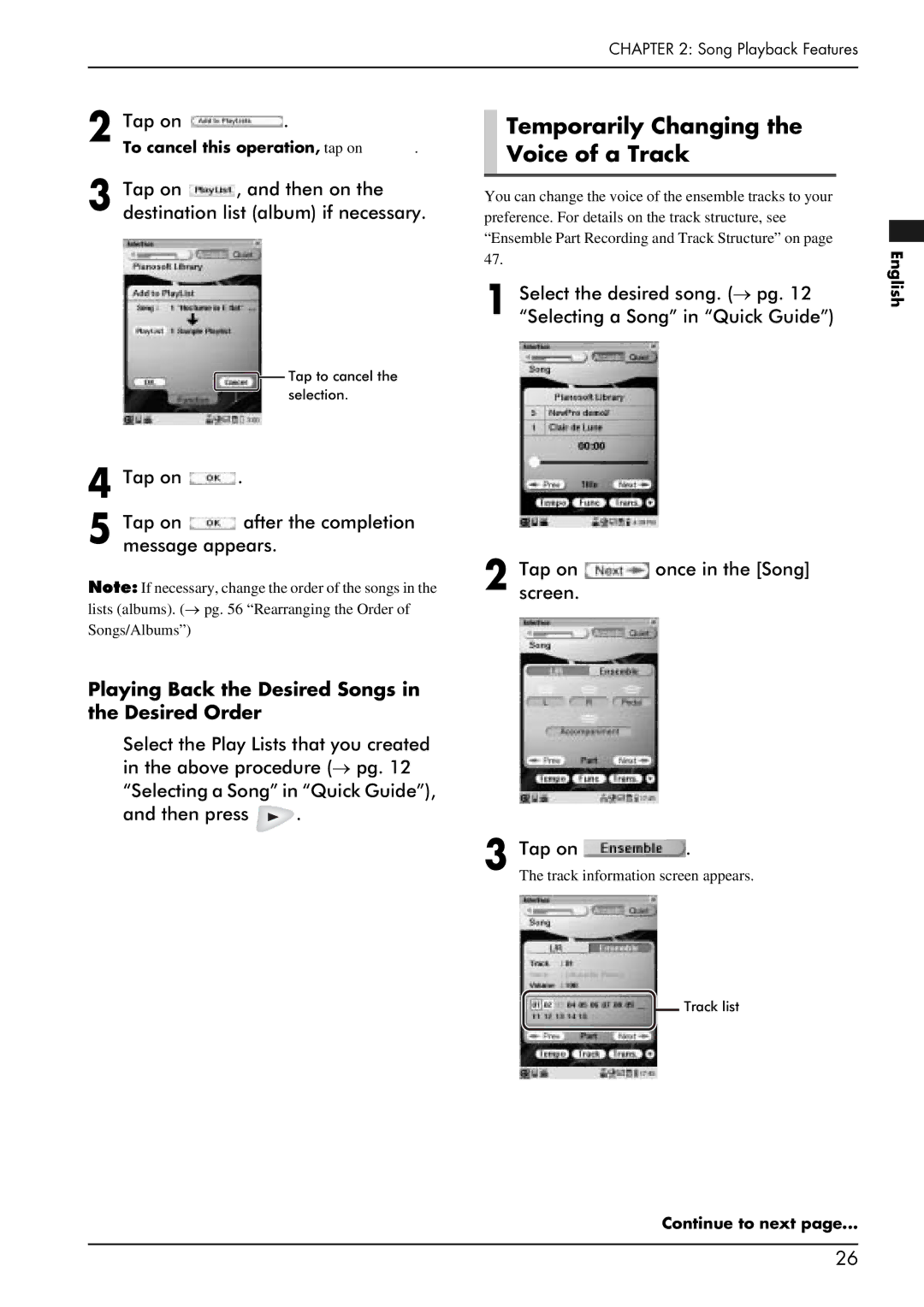 Yamaha PRO/Mark IV manual Temporarily Changing the Voice of a Track, Tap on After the completion Message appears 