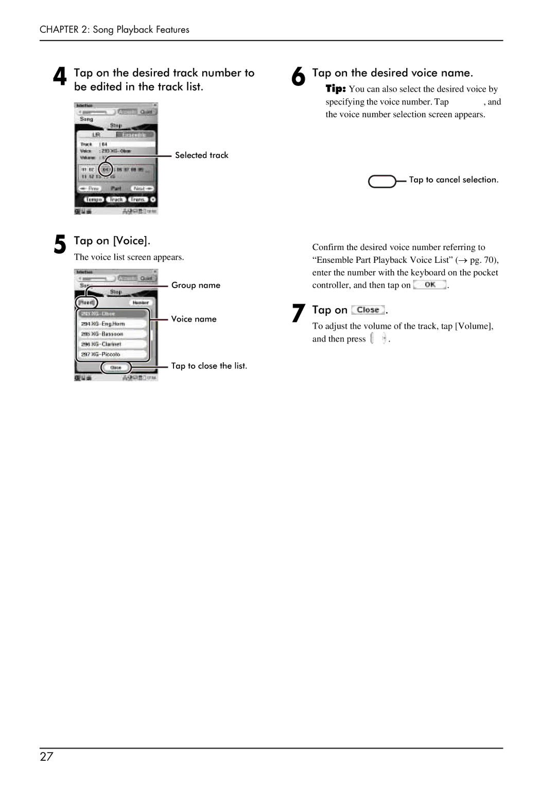 Yamaha PRO/Mark IV manual Tap on Voice, Tap on the desired voice name 