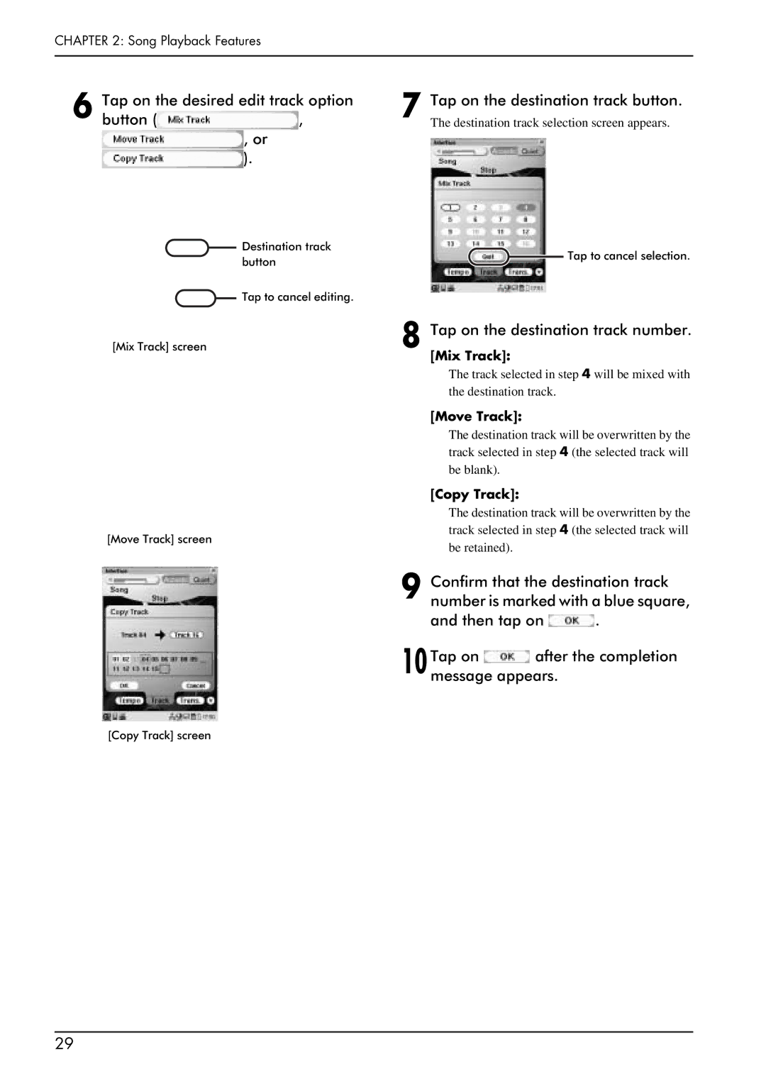 Yamaha PRO/Mark IV manual Tap on the desired edit track option Button 