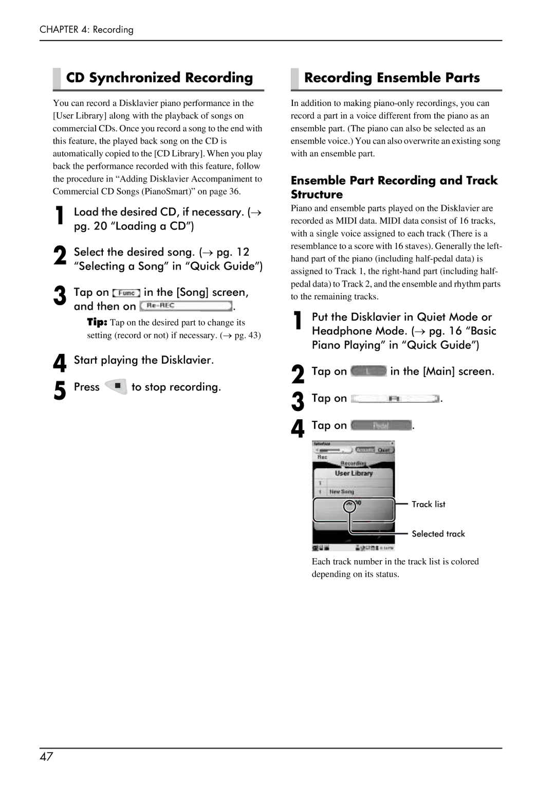 Yamaha PRO/Mark IV manual CD Synchronized Recording, Recording Ensemble Parts, Ensemble Part Recording and Track Structure 