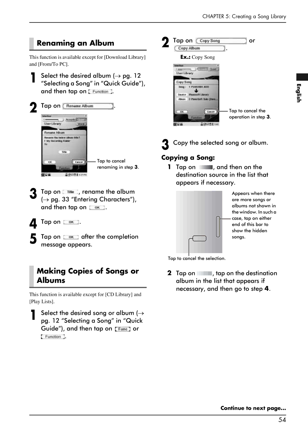 Yamaha PRO/Mark IV Renaming an Album, Making Copies of Songs or Albums, Copy the selected song or album, Copying a Song 