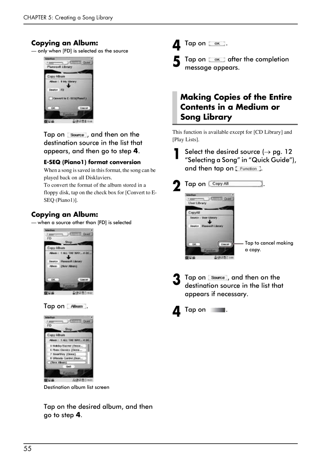 Yamaha PRO/Mark IV manual Copying an Album, SEQ Piano1 format conversion 