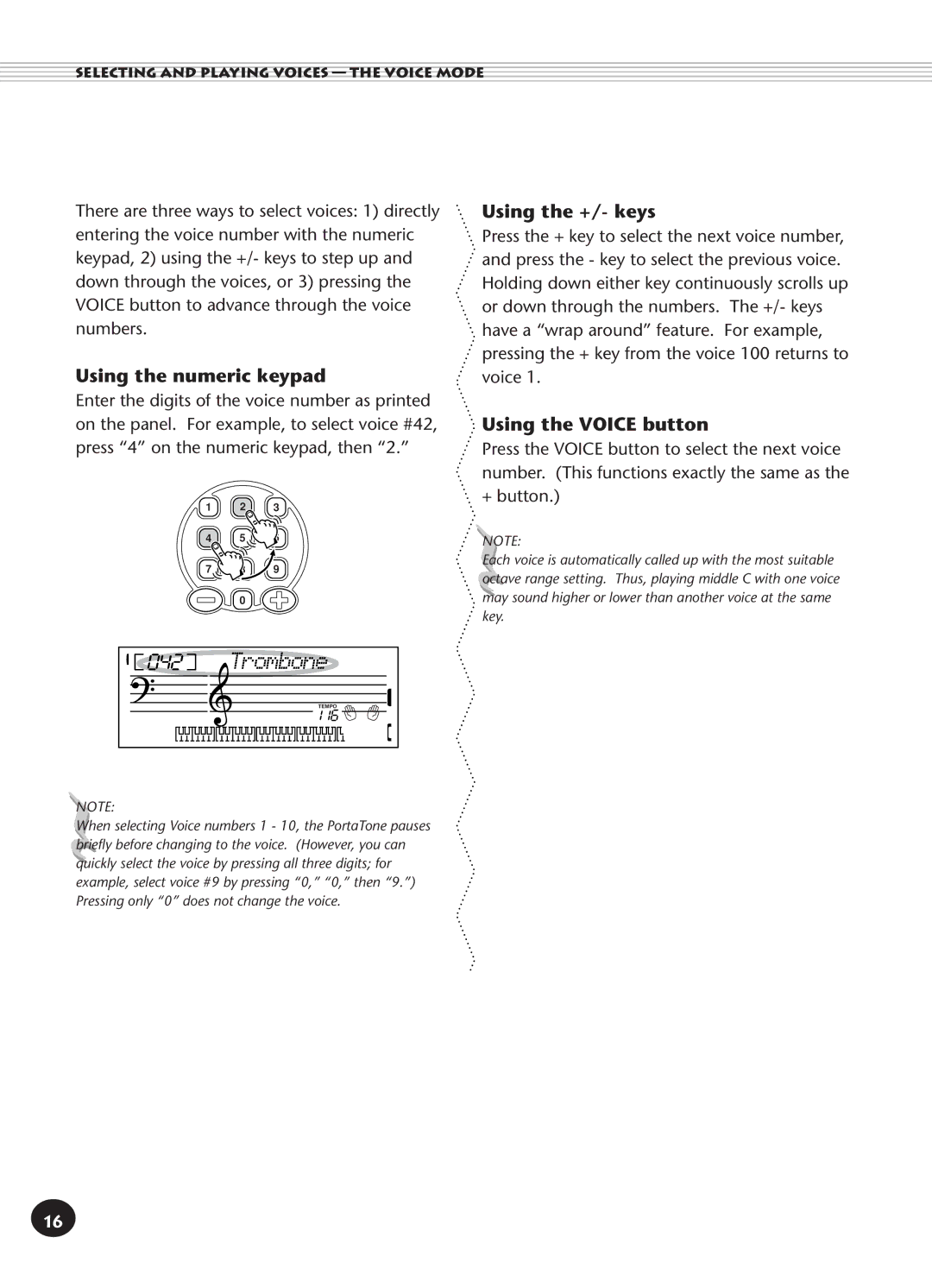 Yamaha PSR-140 manual Trombone, Using the numeric keypad 
