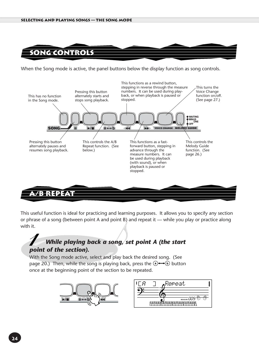 Yamaha PSR-140 manual Song Controls, Repeat 