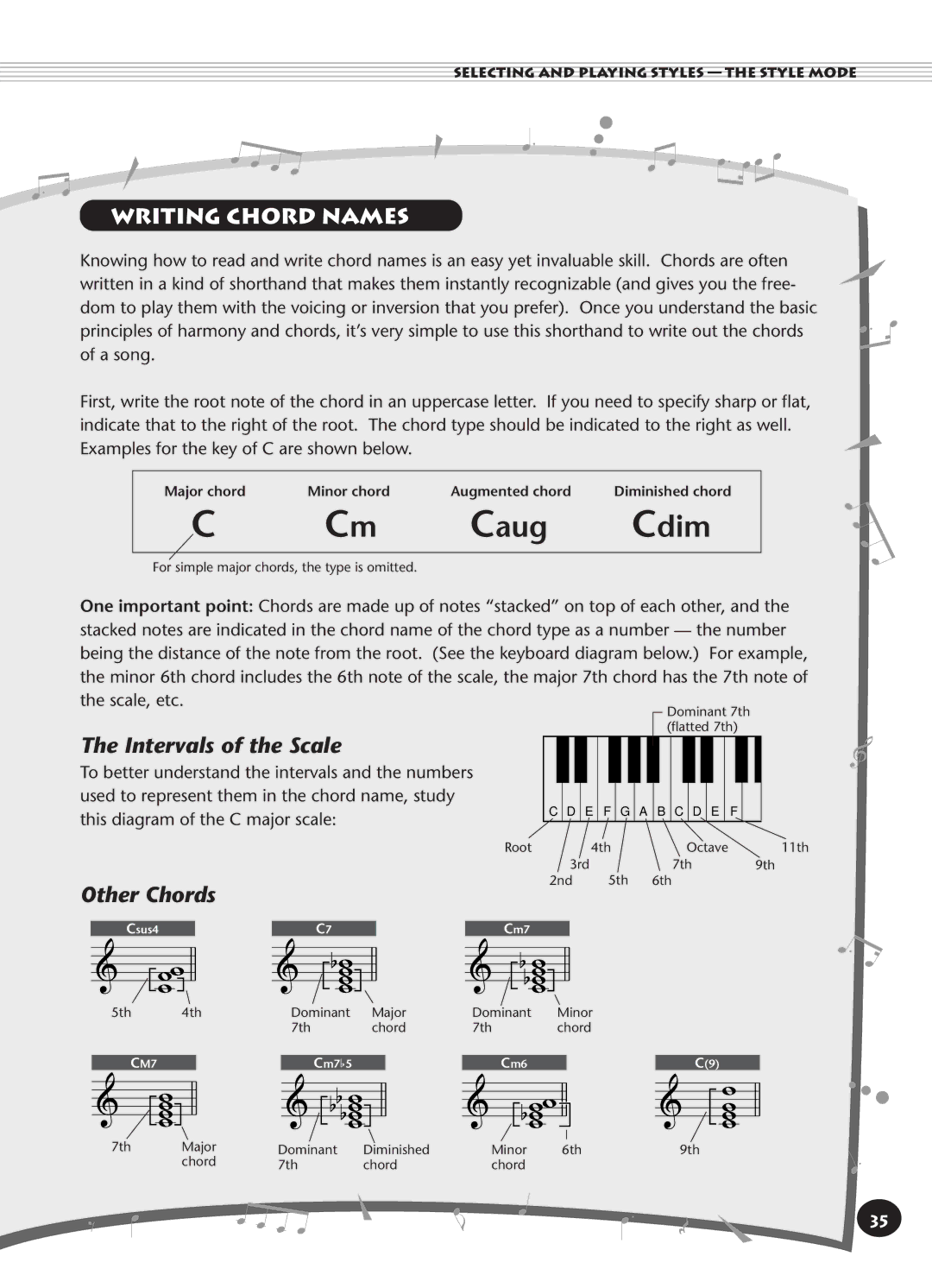 Yamaha PSR-140 manual Intervals of the Scale, Other Chords 