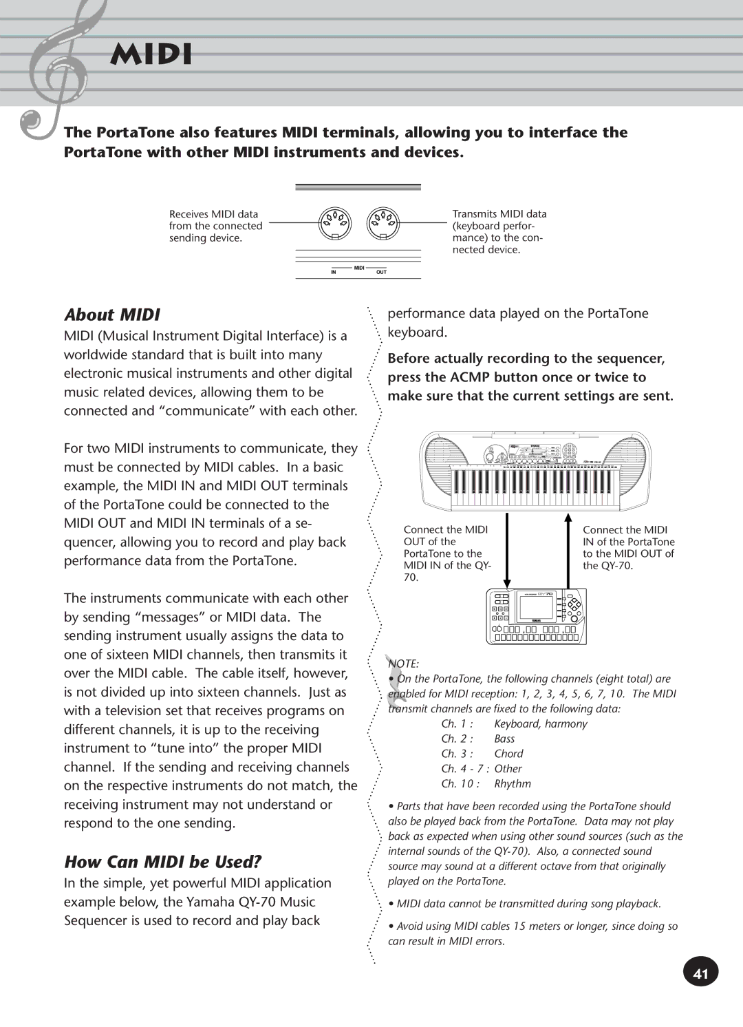 Yamaha PSR-140 manual About Midi, How Can Midi be Used? 