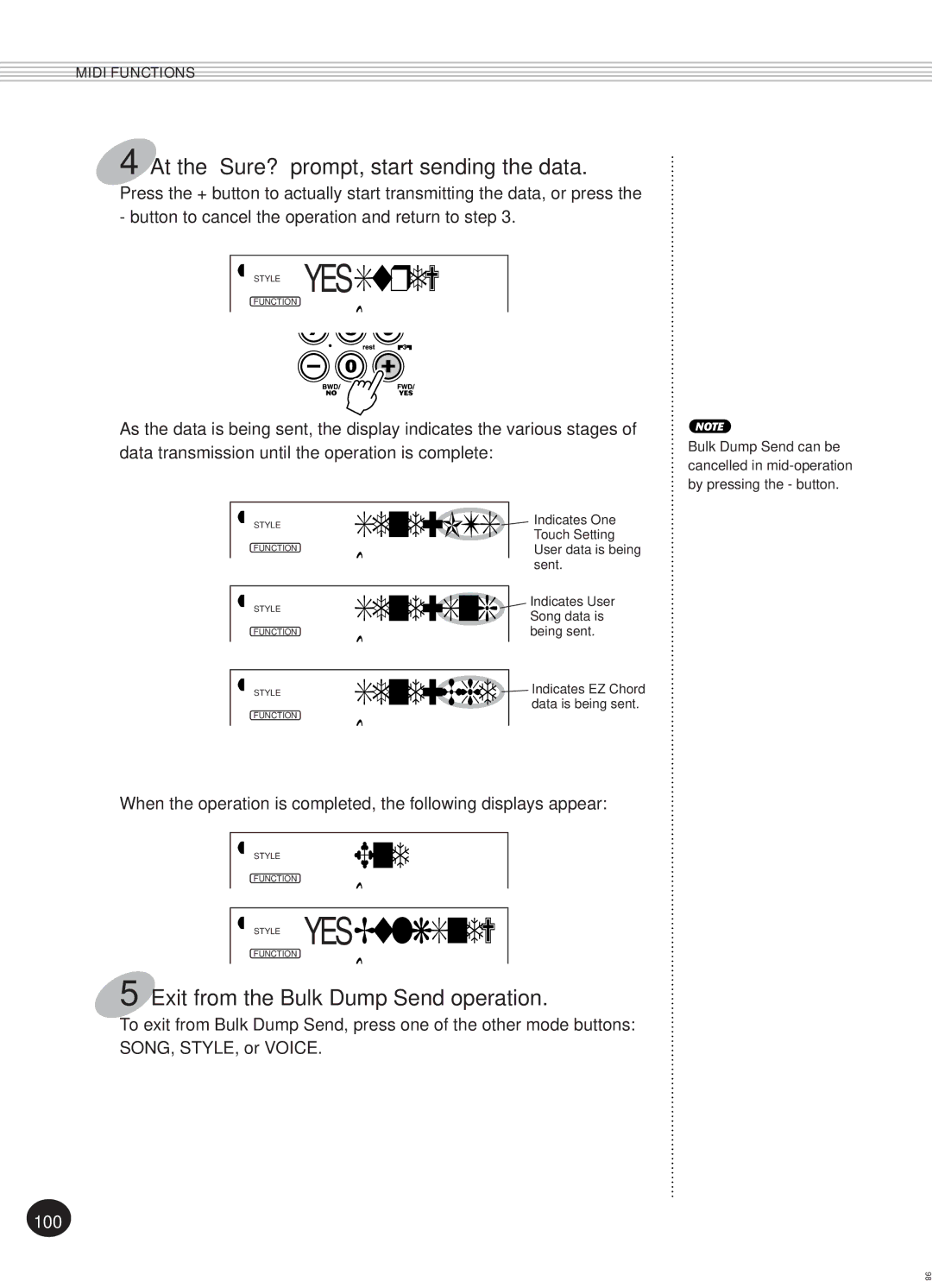 Yamaha PSR-270, Portatone manual At the Sure? prompt, start sending the data, Exit from the Bulk Dump Send operation 