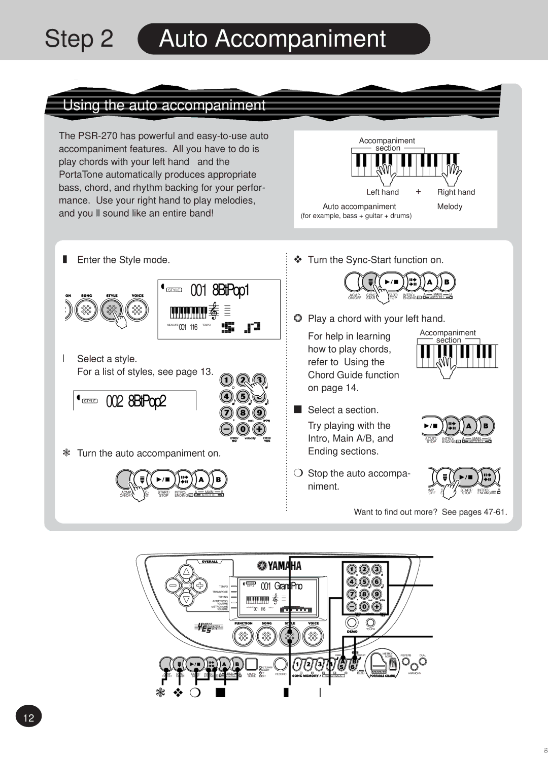 Yamaha PSR-270, Portatone manual Auto Accompaniment, Style 0028BtPop2 