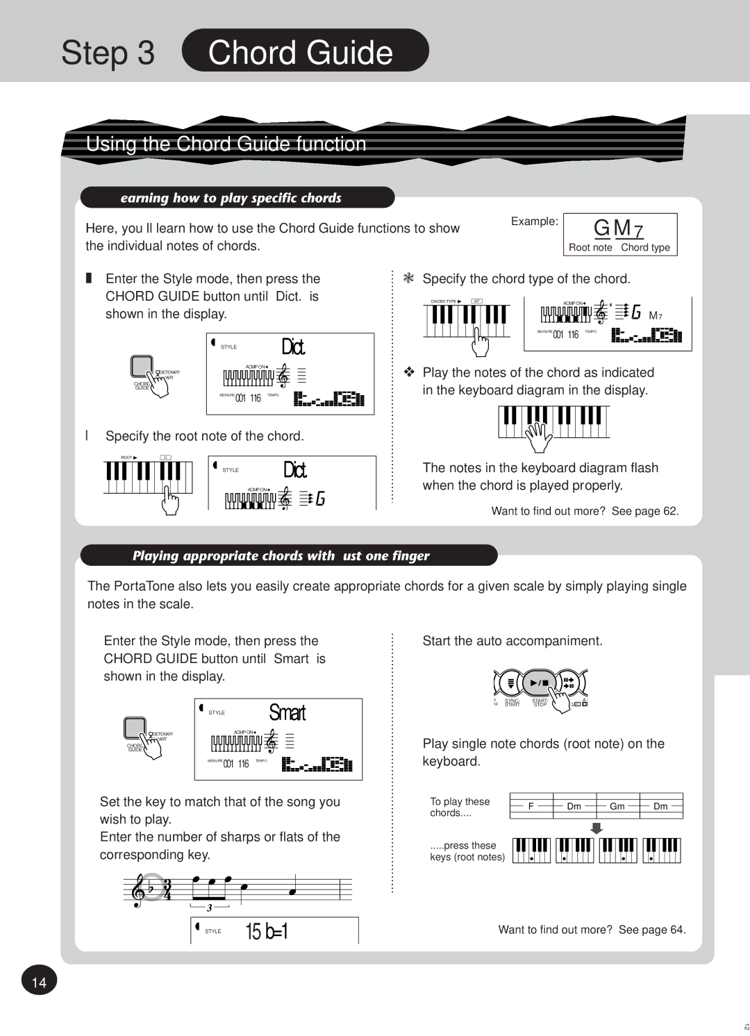 Yamaha PSR-270, Portatone manual Chord Guide 